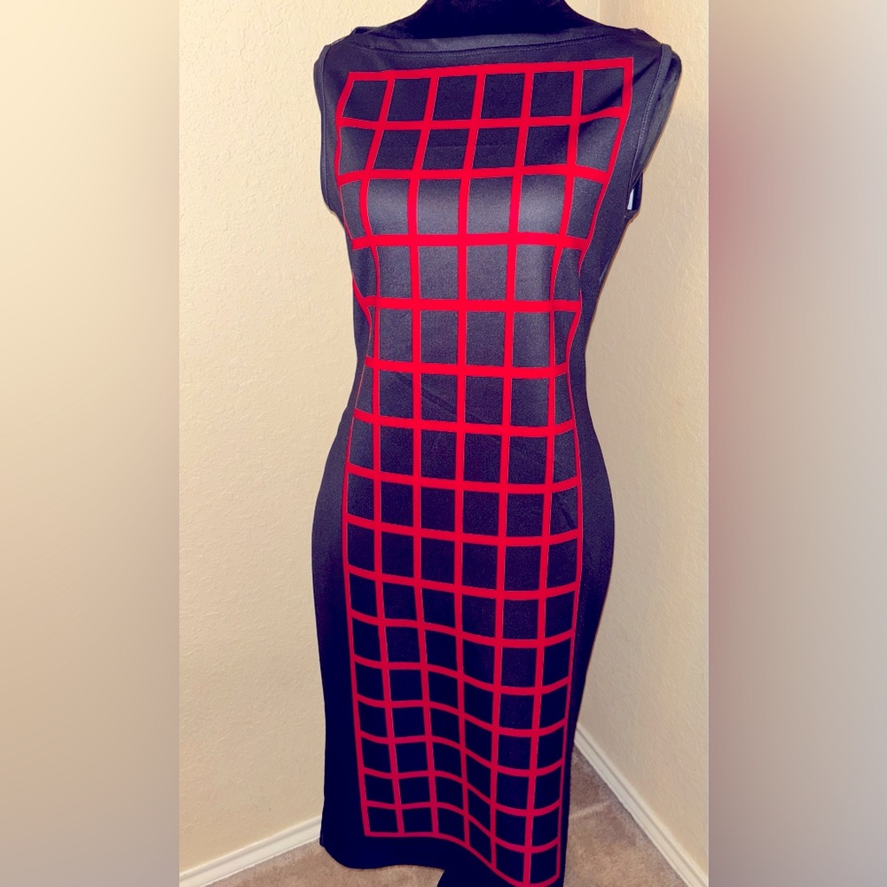 SHEIN X Black & Red Grid Bodycon Dress NWT Size Large